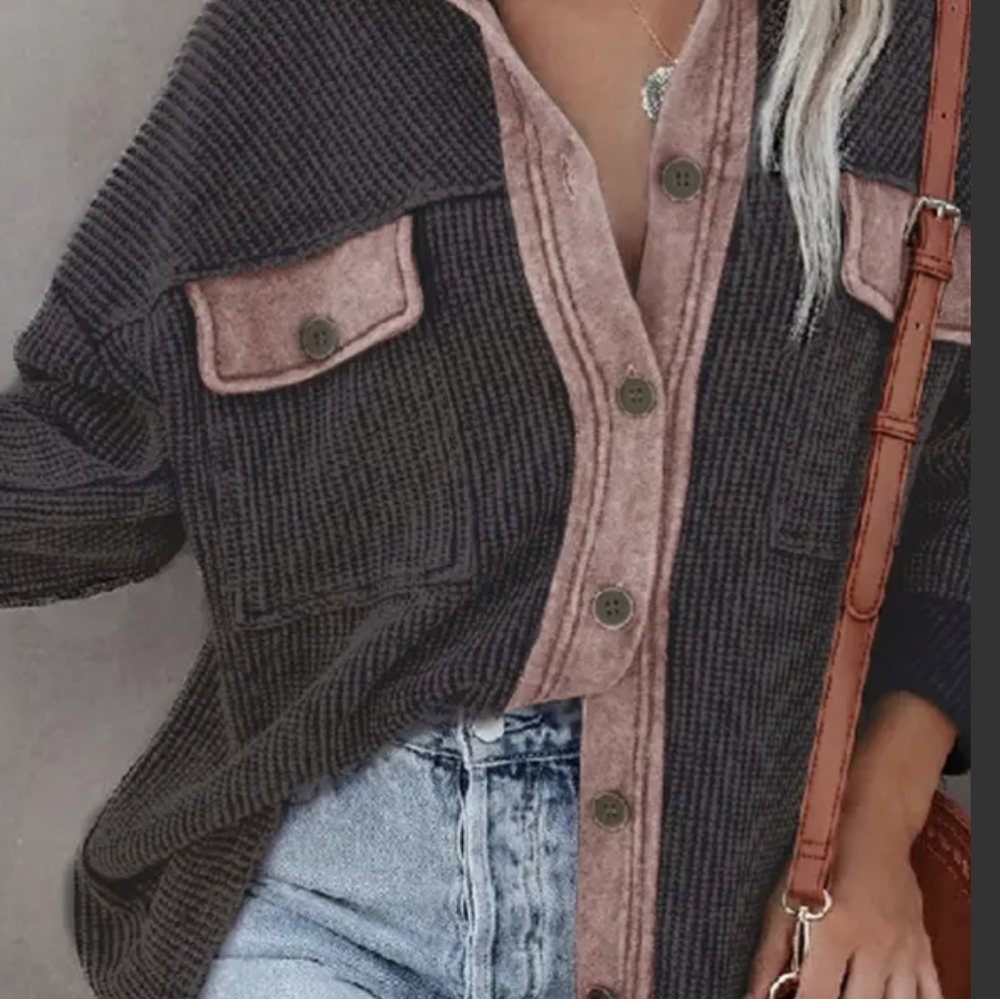 NWT Waffle Shacket with Suede Trim